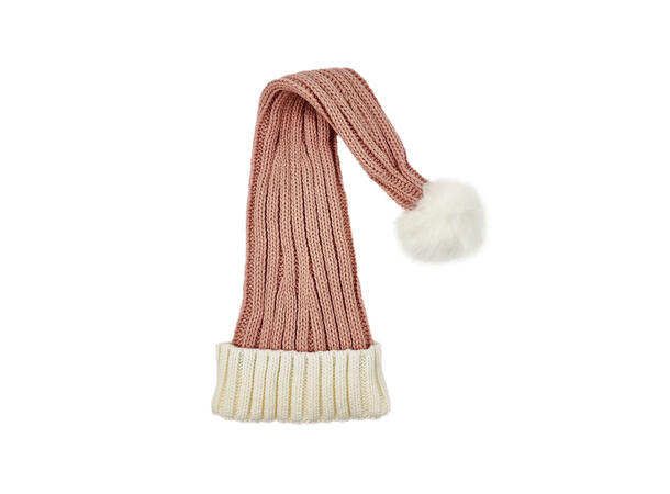 Nisselue ribbestrikket Rosa m/hvit 65cm 