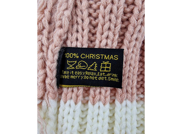 Nisselue ribbestrikket Rosa m/hvit 65cm 