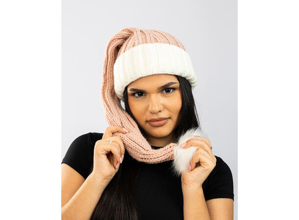 Nisselue ribbestrikket Rosa m/hvit 65cm 