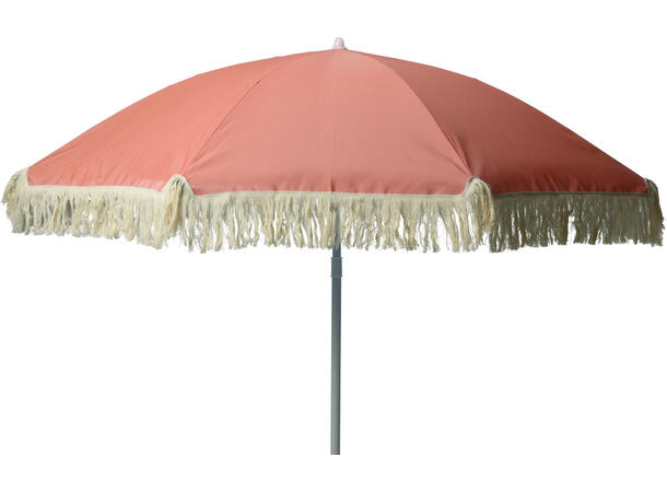 Parasoll rosa m/frynser 156x176cm Hvit stålstang,UPF30+, polyester 140g/m² 