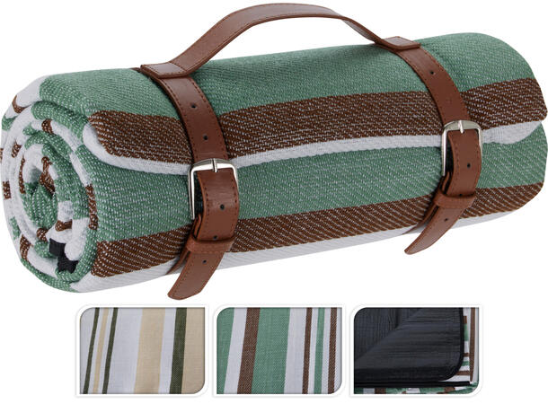 Piknikteppe stripet 150x200cm 2ass PU-lærhank 