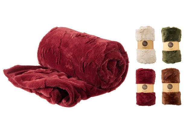 Pledd reinsdyrhode plysj 120x150cm 4ass Polyester Rød Grønn Krem Brun 