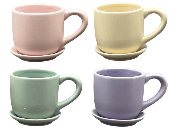 Potte kopp pastell keramikk 11x8cm 4ass 