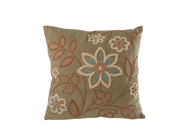 Pyntepute grønn/beige ribbet 45x45cm Med fyll 