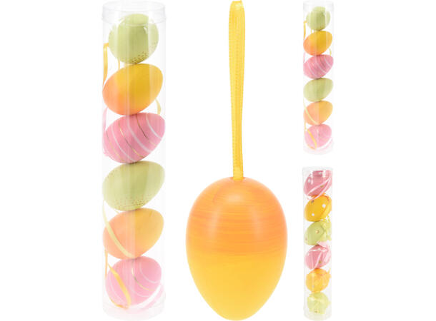 Påskeegg 6stk 6cm gull-dots/striper 2ass Display med 16sett 