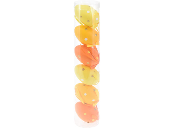 Påskeegg 6stk 6cm gull-dots/striper 2ass Display med 16sett 