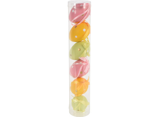 Påskeegg 6stk 6cm gull-dots/striper 2ass Display med 16sett 