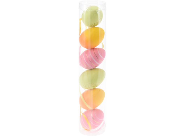 Påskeegg 6stk 6cm gull-dots/striper 2ass Display med 16sett 