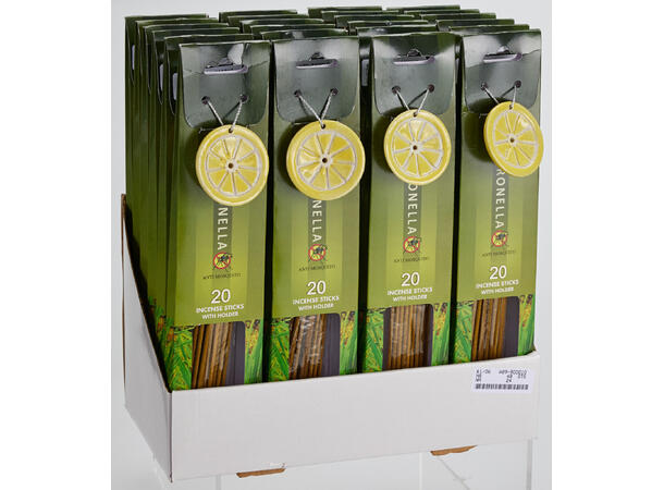 Røkelsespinner sitronella 20stk 10cm Display 24stk Med holder 