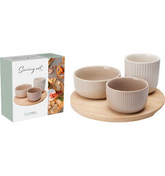 Serveringssett steingods/akasie 4 deler Fat 20cm Bolle 8x5,5cm 10x4,5cm 7,5x8cm
