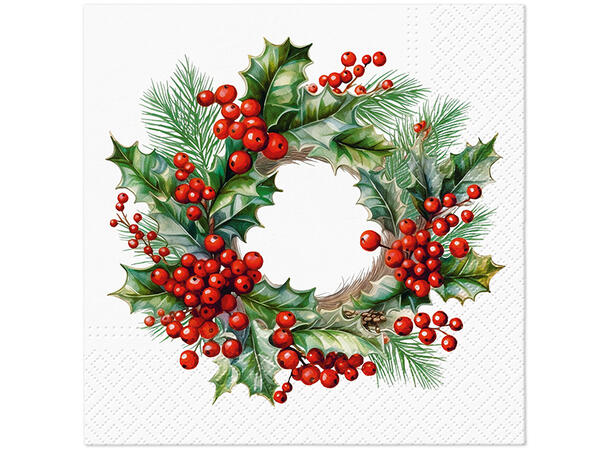 Serviett Krans med bær Lunsjserviett 20 stk 3-lags 33x33cm 