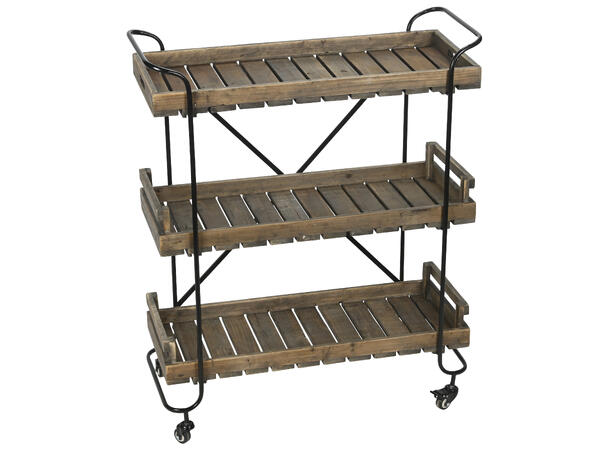 Sidebord x3 hylle brun +hjul 90x38x110cm 