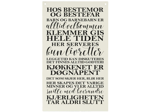 Skilt avlangt Barnebarnregler 16x27cm Metall 