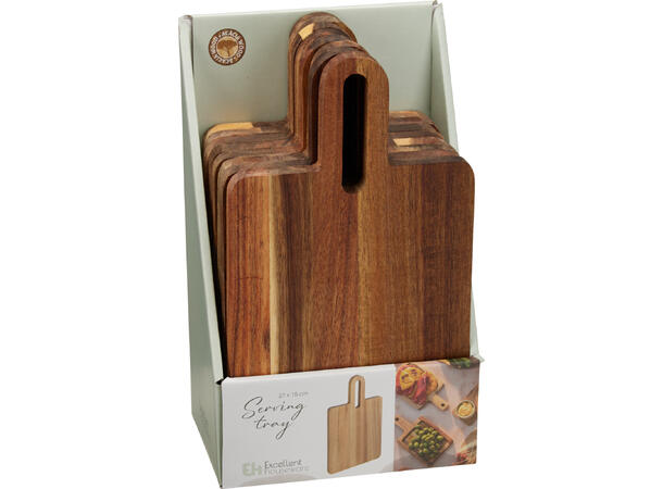 Skjærefjøl akasie 27x15cm Pakket i display 8stk Vekt pr stk: 2,5kg 