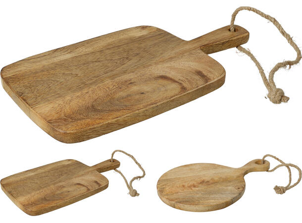 Skjærefjøl mangotre natur farge 2ass 30x16,5cm, rundt 30x22cm 