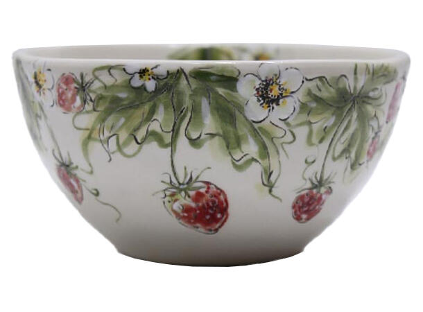 Skål bolle med jordbær keramikk 15,5x8cm 