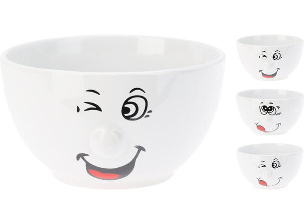 Skål hvit m/fjes 13x7cm 500ml 3ass Forpk 6stk 