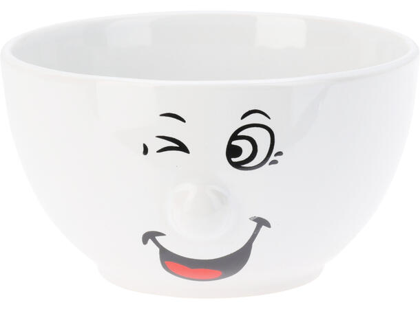 Skål hvit m/fjes 13x7cm 500ml 3ass Forpk 6stk 