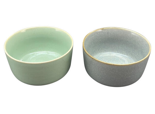 Skål m/lokk grå/grønn porselen 15x8,5cm 