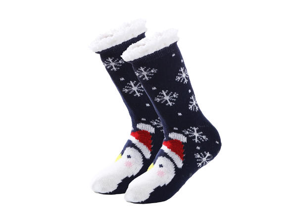 Sokk kose blå m/pingvin barn S 80% akryl, 20% polyester 