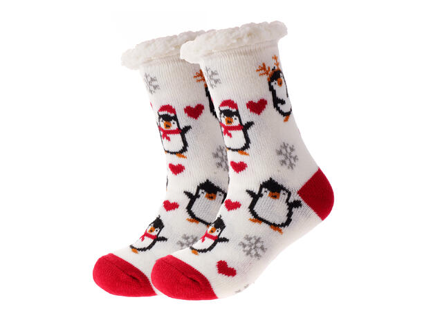 Sokk kose hvit m/pingvin voksen 80% akryl, 20% polyester 