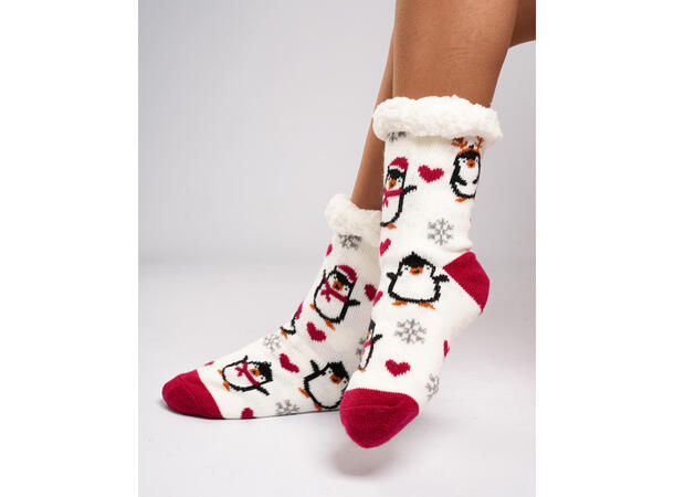 Sokk kose hvit m/pingvin voksen 80% akryl, 20% polyester 