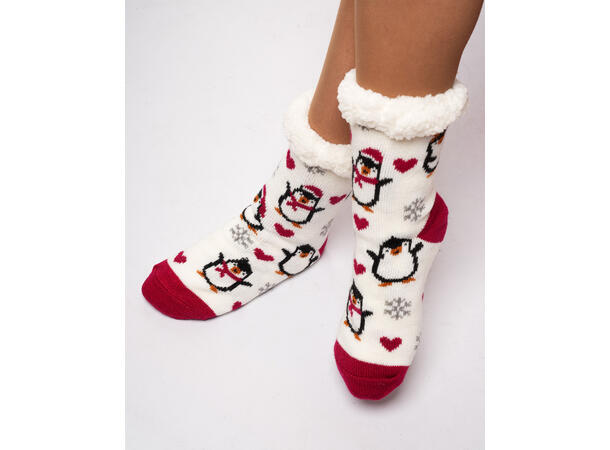 Sokk kose hvit m/pingvin voksen 80% akryl, 20% polyester 