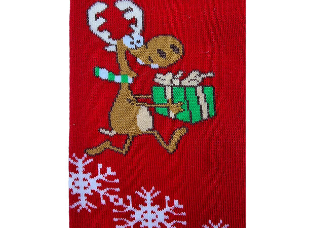 Sokk rød med happy reinsdyr 41-47 75% bomull, 22% polyester, 3% elastan 