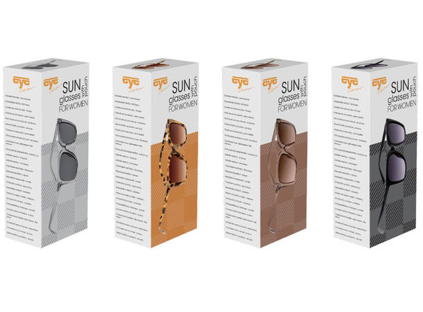 Solbriller dame akryl/rustfritt 4ass Display med 24stk. Leveres med stoffpose 