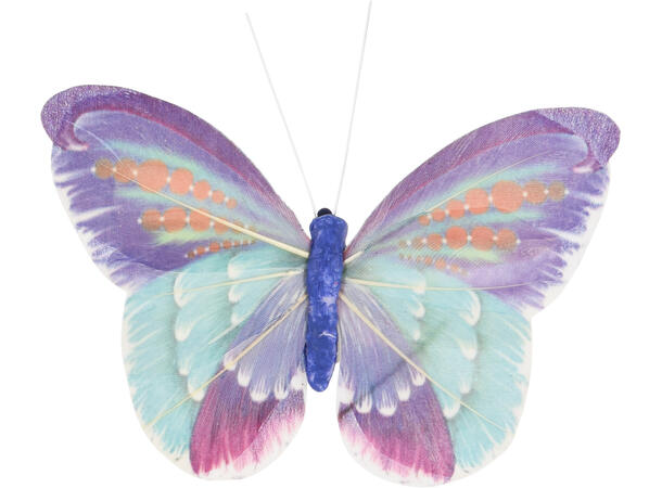 Sommerfugl m/klype 10,5cm 2pk fjær 3ass 