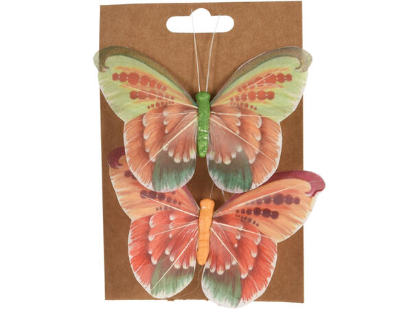 Sommerfugl m/klype 10,5cm 2pk fjær 3ass 
