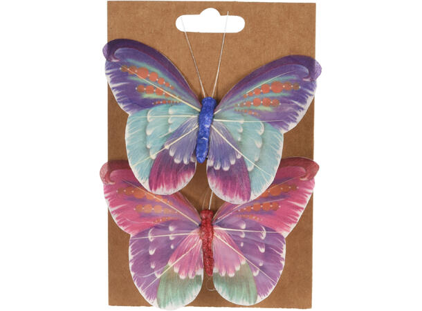Sommerfugl m/klype 10,5cm 2pk fjær 3ass 