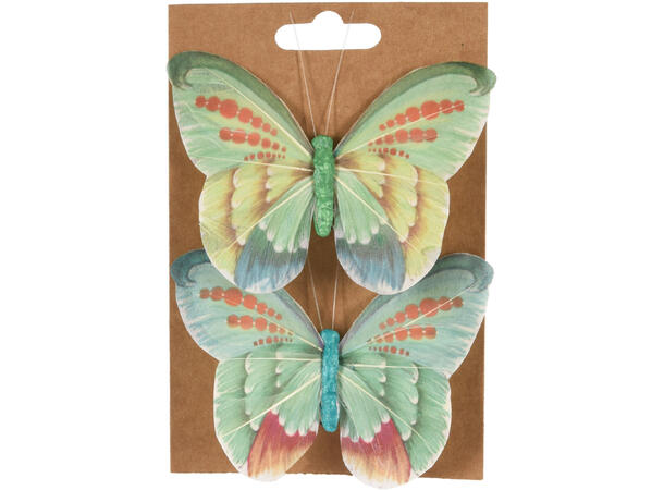Sommerfugl m/klype 10,5cm 2pk fjær 3ass 