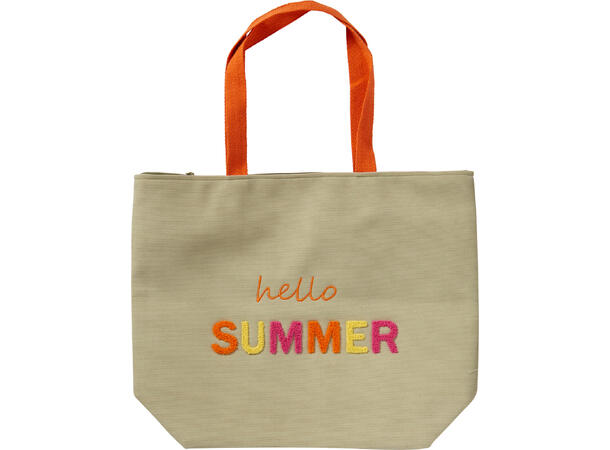 Strandbag Hello Summer 48x15x38cm 3ass Polyester med glidelås og bomullshåndtak 