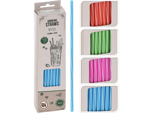 Sugerør PP 50 stk pr eske 22cm 4ass 