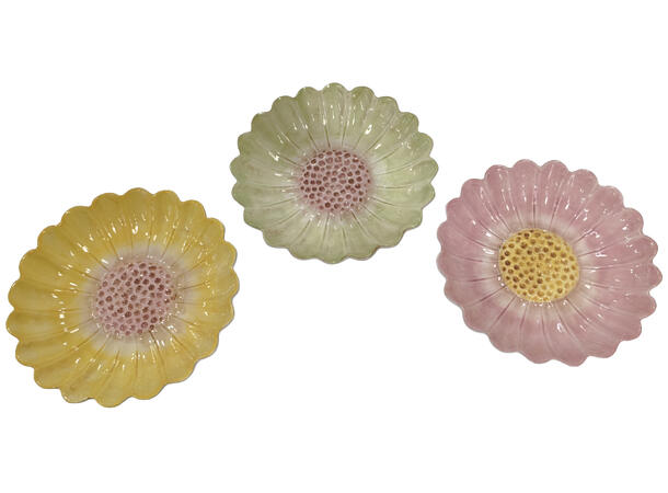Tallerken blomst keramikk 20x4cm 3ass Forpk 6stk 