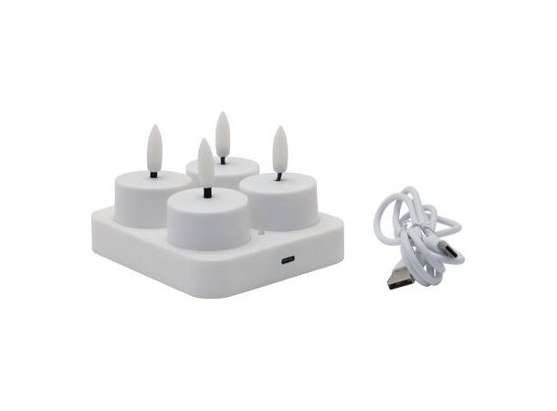 Telys LED hvit hardplast 11x9,5x4cm s/4 Ladeplate med USB kabel 