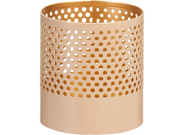 Telyslykt matt beige/gull metall s/3 Str: 7x7, 5cm 8,5x10cm, 10x13cm 