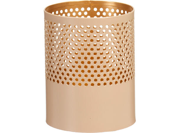 Telyslykt matt beige/gull metall s/3 Str: 7x7, 5cm 8,5x10cm, 10x13cm 