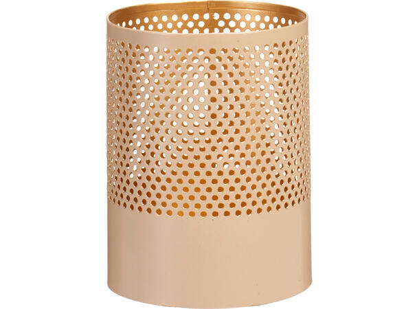 Telyslykt matt beige/gull metall s/3 Str: 7x7, 5cm 8,5x10cm, 10x13cm 