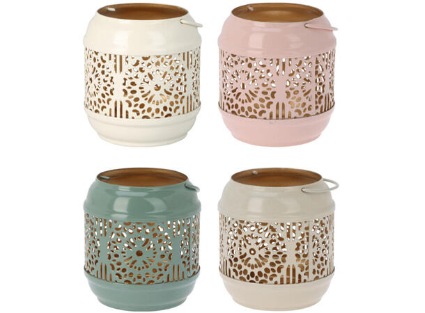 Telyslykt pastell m/gull 7,5x8,5cm 4ass Med hank 