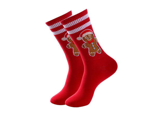 Tennissokk rød m/kakemann 36-40 75% bomull, 22% polyester, 3% elastan 