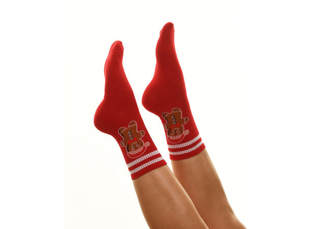 Tennissokk rød m/kakemann 36-40 75% bomull, 22% polyester, 3% elastan 