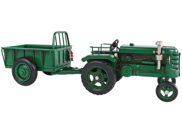 Traktor med henger grønn metall 33x10cm 
