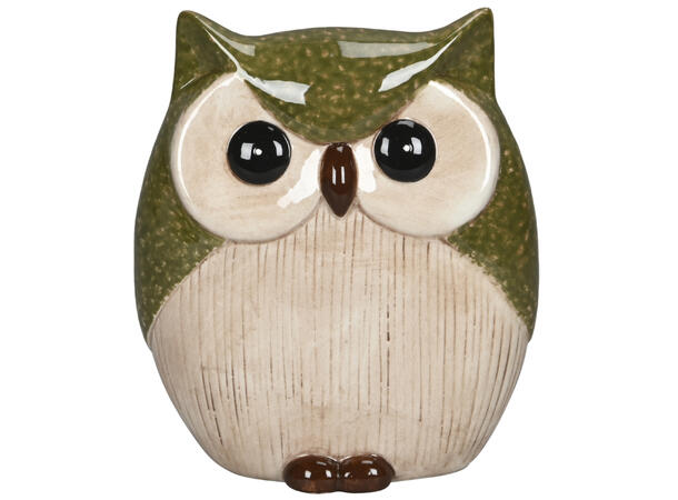 Ugle hvit-grønn porselen 12,5x6,5x14,5cm 