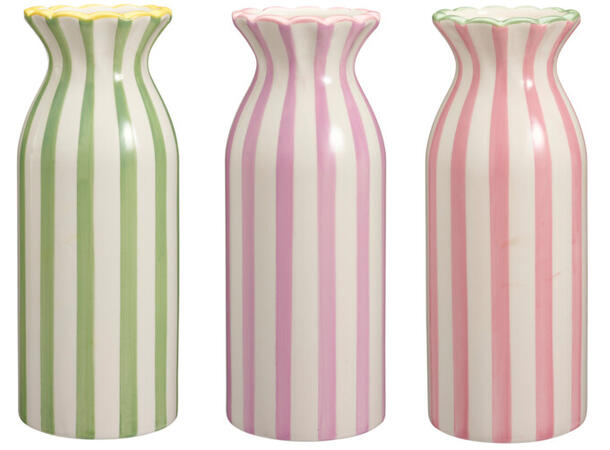 Vase bølge stripet keramikk 10x25cm 3asx Forpk 6stk 