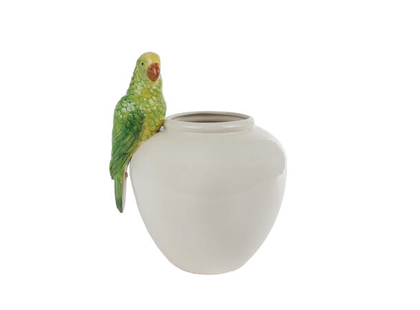 Vase m/papegøye hvit/grønn keramikk 25cm 