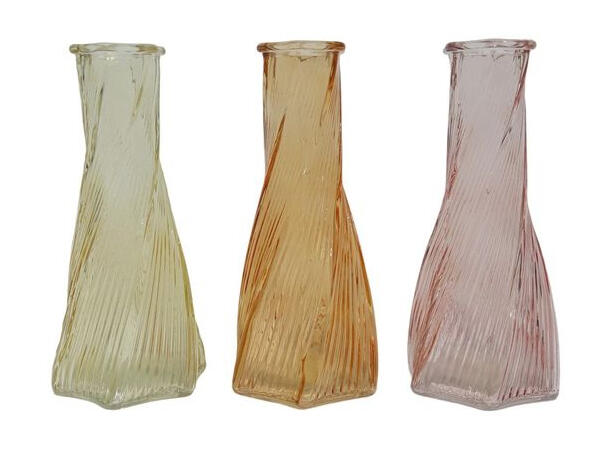 Vase stripet glass 8x9x19cm 3ass Verrerie 