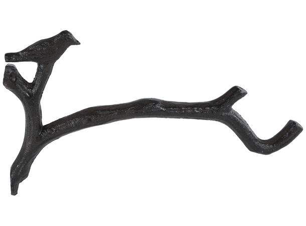 Veggkrok fugl på gren brun metall 24,5cm 