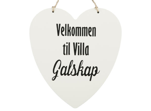 Skilt hjerte stort Velkommen Villa Galsk 16x17cm Metall 
